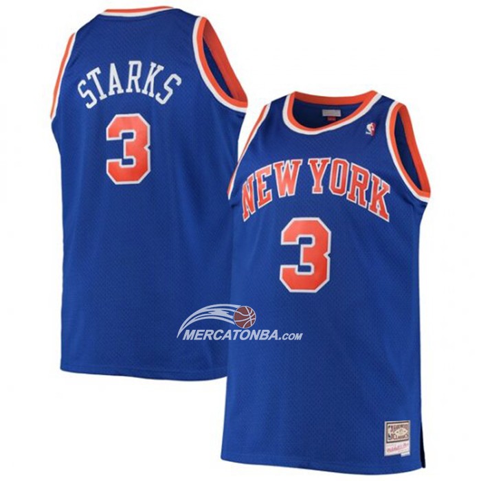 Maglia New York Knicks John Starks NO 3 Mitchell & Ness Hardwood Classics Blu